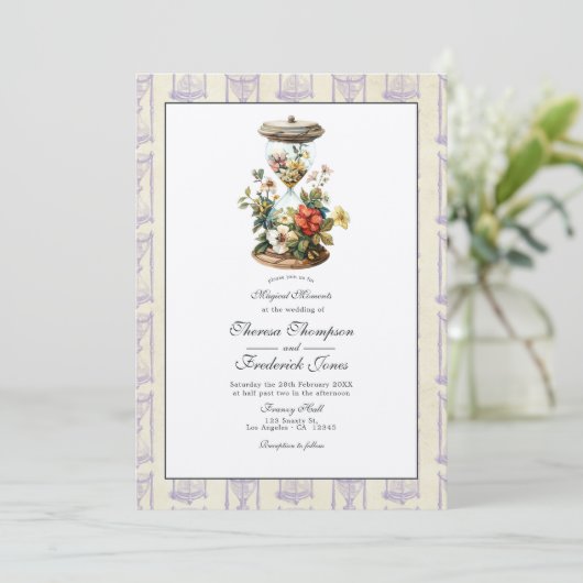  Bloemen Zandloper Bruiloft Kaart (Staand voorkant)