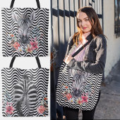 Bloemen Zebra gezicht kont zwart wit golvende stre Tote Bag