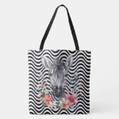 Bloemen Zebra gezicht kont zwart wit golvende stre Tote Bag (Voorkant)