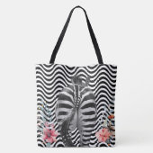Bloemen Zebra gezicht kont zwart wit golvende stre Tote Bag (Achterkant)