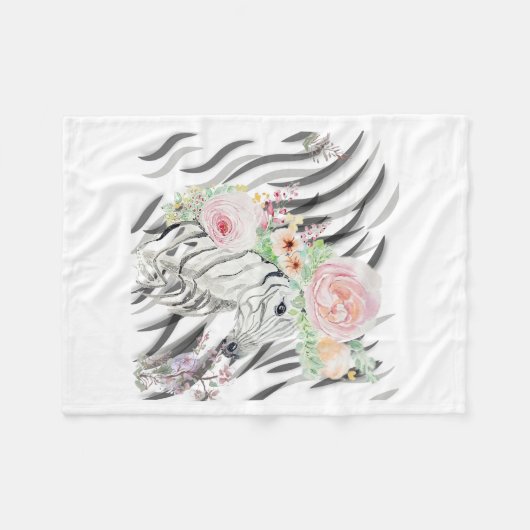 Bloemen Zebra Kroonprint Fleece Babydeken Deken (Voorkant (Horizontaal))