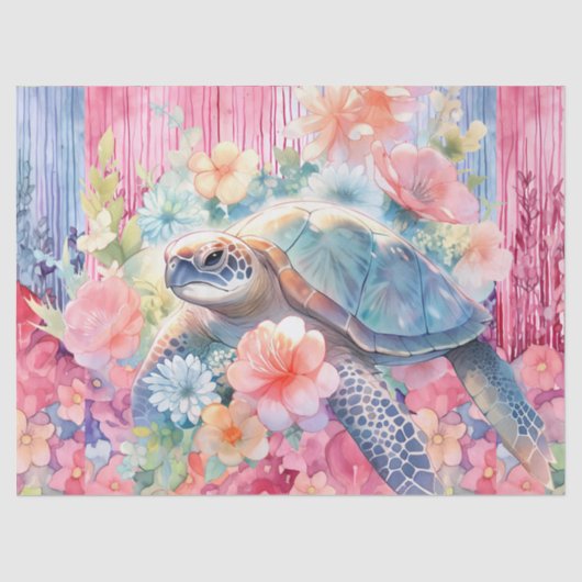 Bloemen Zee Schildpad Decoupage Tissue Paper Tissuepapier (Voorkant)