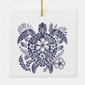 Bloemen Zee Schildpad red onze oceanen Keramisch Ornament (Achterkant)