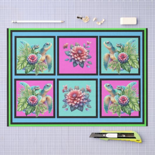  Bloemen Zee Schildpadden Tegel Patroon Decoupage Tissuepapier (Craft)