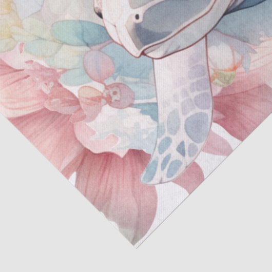Bloemen Zee Turtle & Pink Flowers Tissuepapier (Detail)