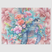 Bloemen Zee Turtle & Pink Flowers Tissuepapier (Voorkant)