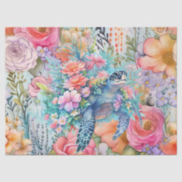 Bloemen Zee Turtle & Pink Flowers Tissuepapier