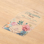 Bloemen zestigste verjaardag dahlia's transparant acryl uitnodigingen (Laagn)