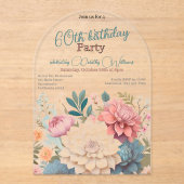 Bloemen zestigste verjaardag dahlia's transparant acryl uitnodigingen (Voorkant)