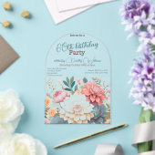 Bloemen zestigste verjaardag dahlia's transparant acryl uitnodigingen (Insitu (Huwelijk))