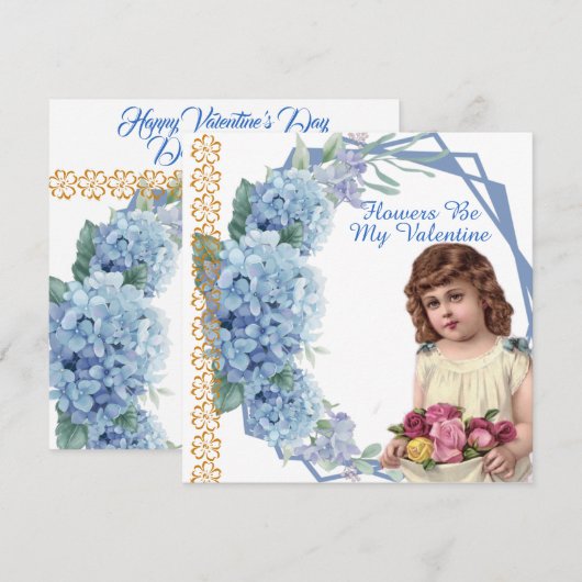 Bloemen zijn mijn Valentijn Blue Flora grote docht Feestdagenkaart (Voorkant / Achterkant)