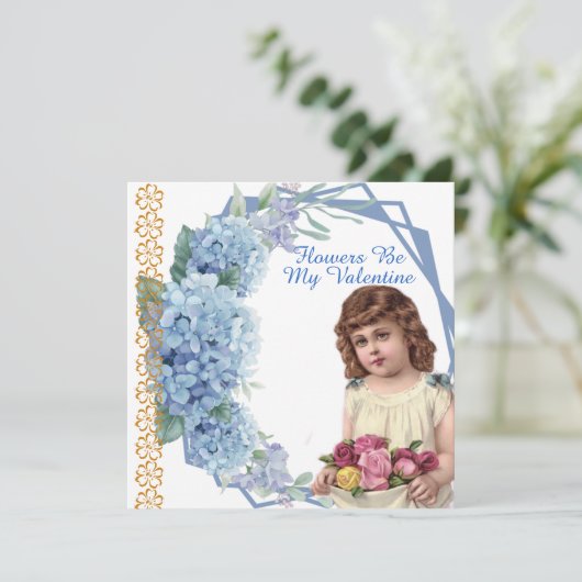 Bloemen zijn mijn Valentijn Blue Flora grote docht Feestdagenkaart (Staand voorkant)