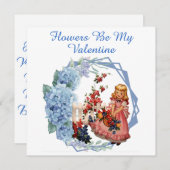 Bloemen zijn mijn Valentijn Blue Flora grote docht Feestdagenkaart (Voorkant / Achterkant)