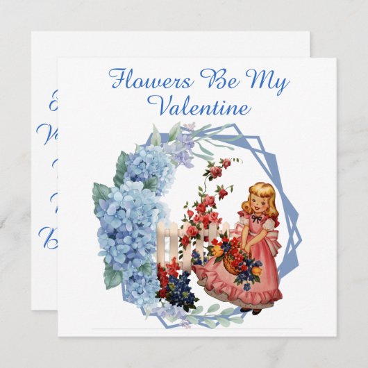 Bloemen zijn mijn Valentijn Blue Flora grote docht Feestdagenkaart (Voorkant / Achterkant)