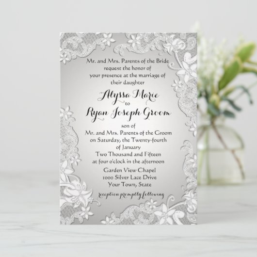  Bloemen Zilver Design Kaart (Staand voorkant)