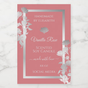 Bloemen Zilver en Roze Product Verpakking Etikette Voedselcontainer Etiket