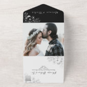  Bloemen Zilver en Zwarte Huwelijk All In One Uitnodiging (Buitenkant)