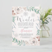 Bloemen Zilver Glitter Winter Onederland Verjaarda Kaart (Staand voorkant)