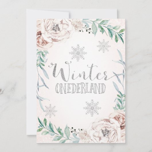 Bloemen Zilver Glitter Winter Onederland Verjaarda Kaart (Achterkant)