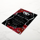 Bloemen Zilver Rode Scroll Masquerade Quinceanera Folie Uitnodiging (Gedraaid)