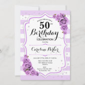 Bloemen Zilver Wit Paarse Foto 50ste Verjaardag Kaart (Voorkant)