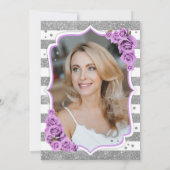 Bloemen Zilver Wit Paarse Foto 50ste Verjaardag Kaart (Achterkant)