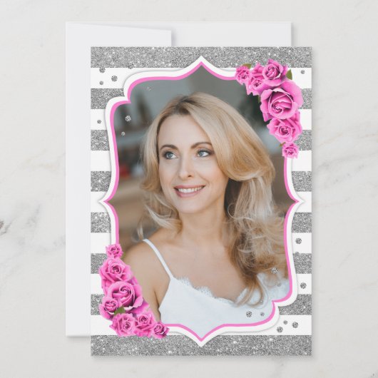 Bloemen Zilver Wit Roze Foto 50e Verjaardag Kaart (Achterkant)
