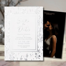 Bloemen Zilveren Folie Save the Date Foto Elegant