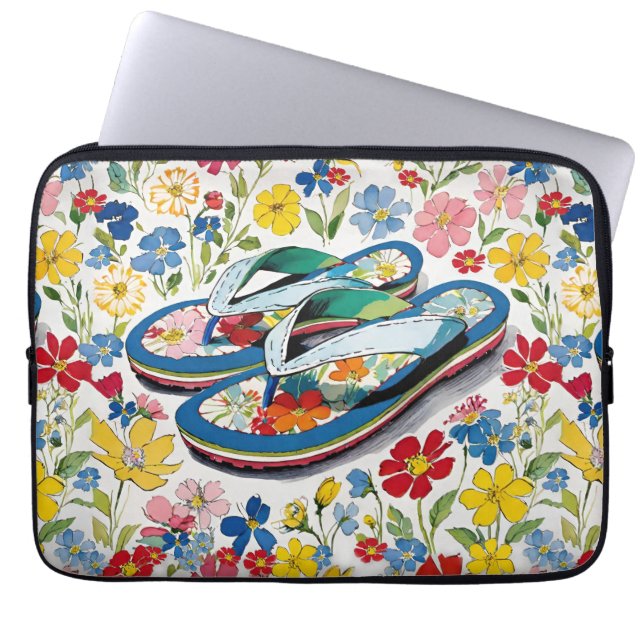 Bloemen Zomer Teenslippers en Wildflowers Laptop Sleeve (Voorkant)