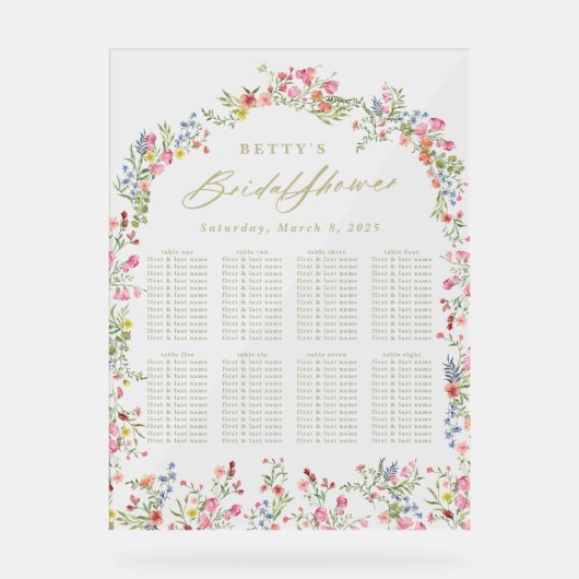 Bloemen Zomer vrijgezellenfeest Tafel Zitplaatsen Acryl Bord (Voorkant)