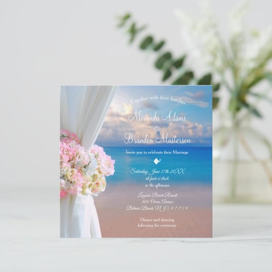 Bloemen Zomer Zonsondergang Oceaan Tropische Stran Kaart (Staand voorkant)