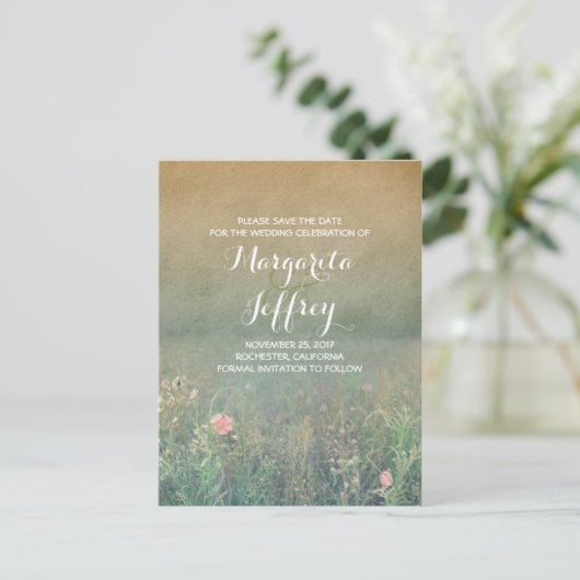 Bloemen  zomerweide Save the Date Aankondigingskaart (Staand voorkant)