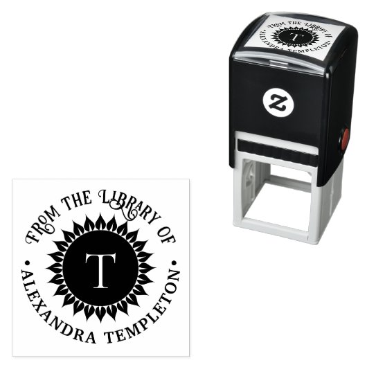 Bloemen Zonnebloem #1 Initiaal Bibliotheek Boeknaa Zelfinktende Stempel (In situ)