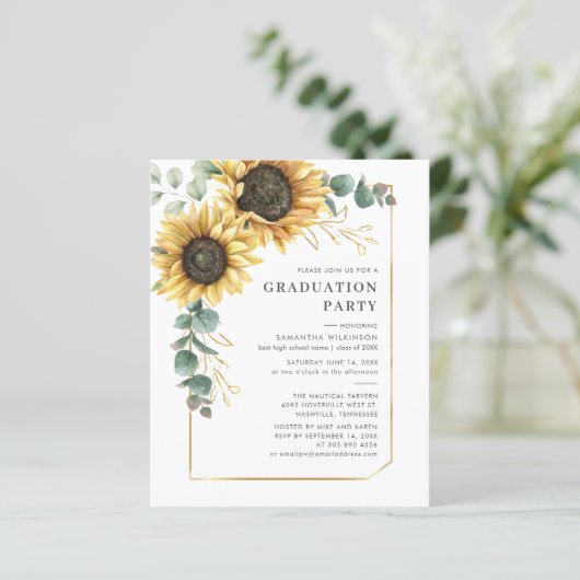 Bloemen Zonnebloem 2025 Geslaagd Party Uitnodiging (Staand voorkant)