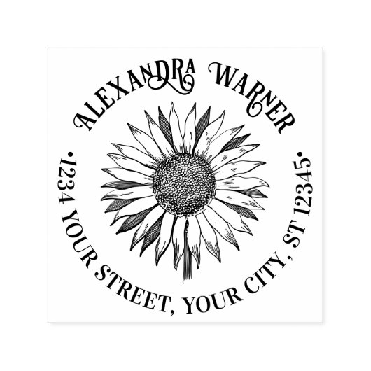  Bloemen Zonnebloem #2A Naam Retouradres Zelfinktende Stempel (Design)