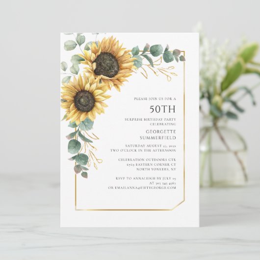 Bloemen Zonnebloem 50e verjaardag Kaart (Staand voorkant)