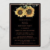 Bloemen Zonnebloem 60e Verjaardag Party Goud Folie Uitnodiging (Voorkant)