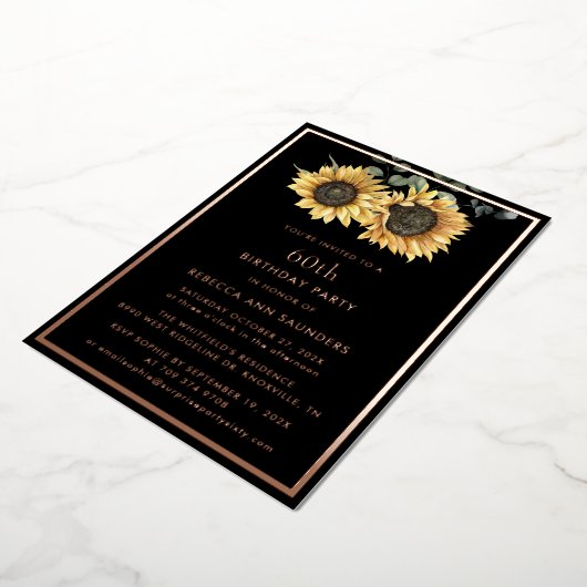 Bloemen Zonnebloem 60e Verjaardag Party Goud Folie Uitnodiging (Gedraaid)