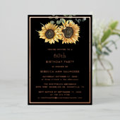Bloemen Zonnebloem 60e Verjaardag Party Goud Folie Uitnodiging (Staand Voorkant)