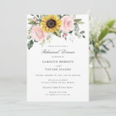 Bloemen Zonnebloem Blush Repetitie Diner Trouwen Kaart (Staand voorkant)