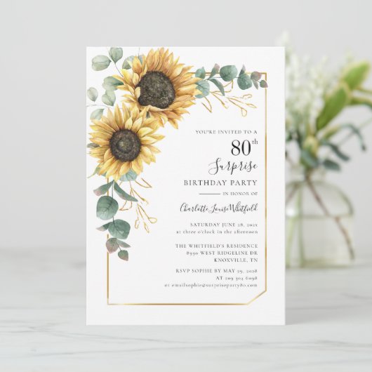 Bloemen Zonnebloem Botanische 80e Verjaardag Kaart (Staand voorkant)