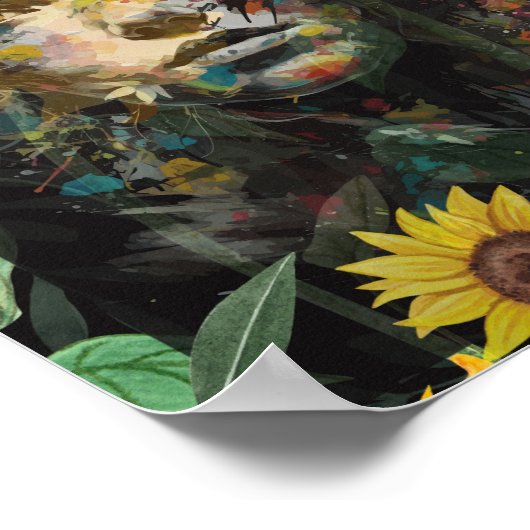 Bloemen Zonnebloem Collage Geel Vrouw Portret Poster (Hoek)