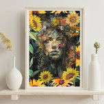 Bloemen Zonnebloem Collage Geel Vrouw Portret Poster<br><div class="desc">Dit is een uitstekende kunstwerk (muurkunst) met een vrouw met een zeer mooie bloemige (botanische) achtergrond met veel zonnebloemen en andere planten. De levendigheid van kleuren, voornamelijk het geel van zonnebloemen, zal leven brengen in uw huizen en in uw hart. De diepe en bijna raadselachtige look van de vrouw geeft...</div>