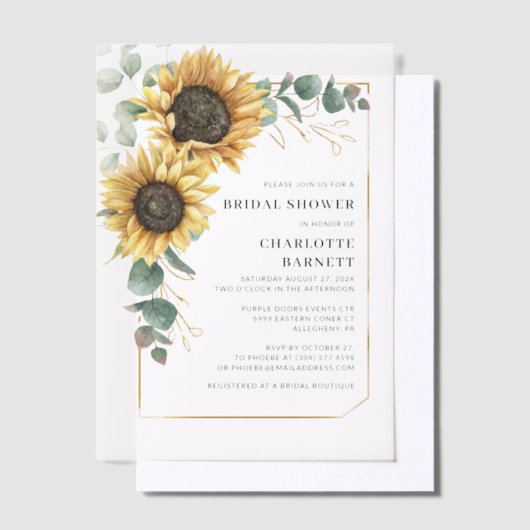Bloemen Zonnebloem Elegant Eucalyptus Vrijgezellen Vellum Uitnodigingen (Offset)