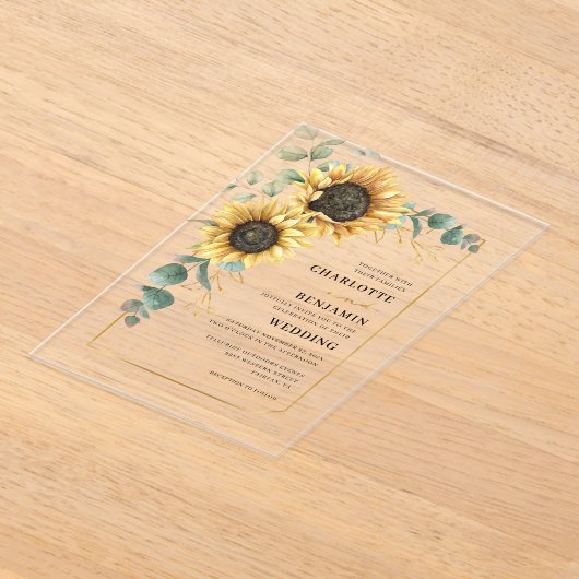 Bloemen Zonnebloem Elegante bruiloft Acryl Uitnodigingen (Laagn)