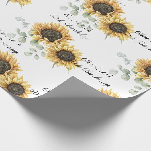 Bloemen Zonnebloem Eucalyptus 60e verjaardag Cadeaupapier (Hoek)