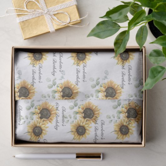 Bloemen Zonnebloem Eucalyptus 60e verjaardag Custo Tissuepapier (Geschenk)