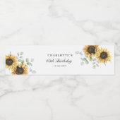 Bloemen Zonnebloem Eucalyptus 60e verjaardag Custo Waterfles Etiket (Enkel label)