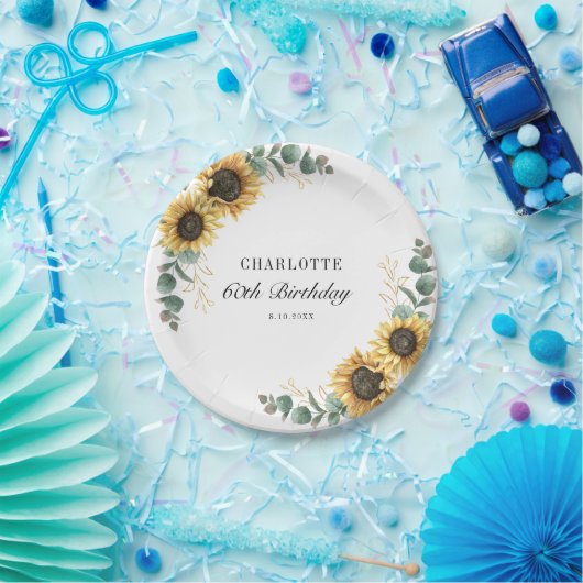 Bloemen Zonnebloem Eucalyptus 60e verjaardag Papieren Bordje (Feest)