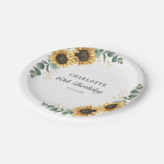 Bloemen Zonnebloem Eucalyptus 60e verjaardag Papieren Bordje (Gekanteld)